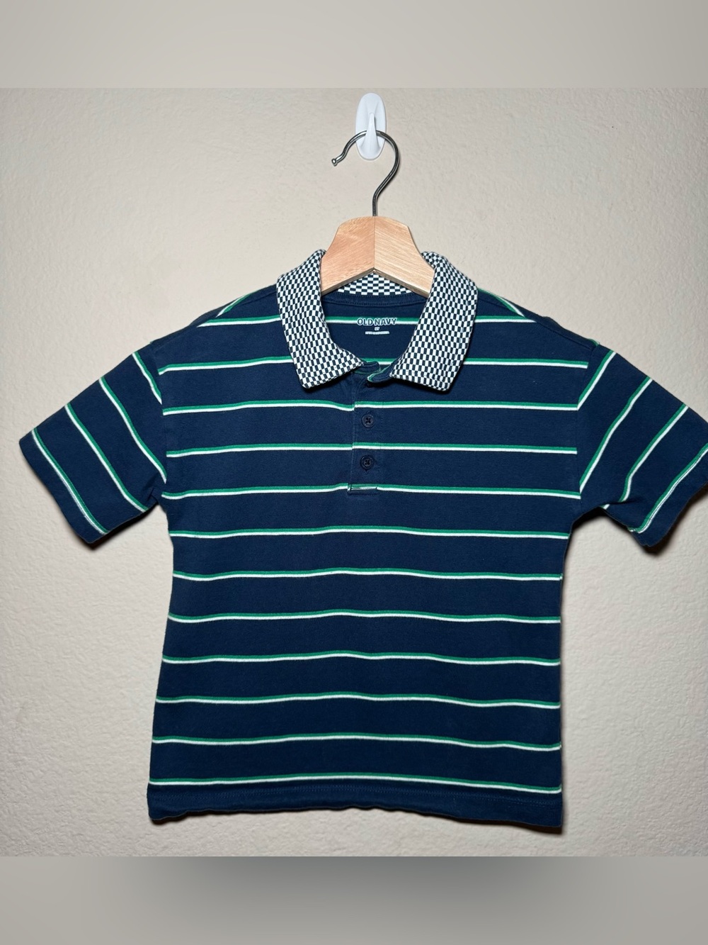 Old Navy Boys 5T Navy Blue /Green Striped Polo Shirt